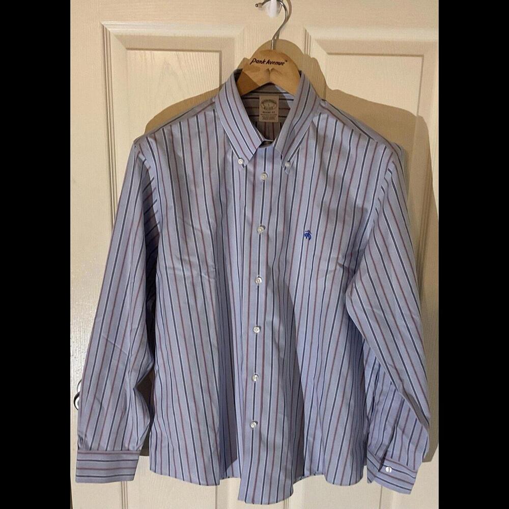 Brooks Brothers Men’s Size Large Blue Red Striped Regent Fit Shirt - A 52